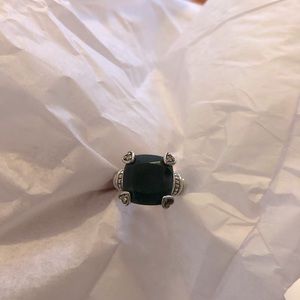 Judith Ripka Sterling Silver 18k Gold Dark Green Cushion Ring Size 7